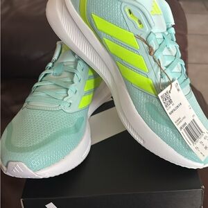 Adidas Women's Runfalcon 5 Aqua and Neon Green Running Shoes Sz. 9 New